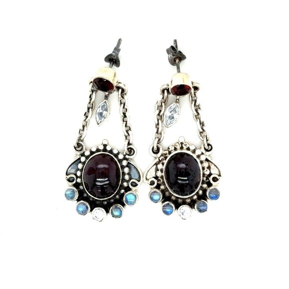 Nicky Butler Garnet/Moonstone/Cz Chandelier Earrings - Picture 1 of 7